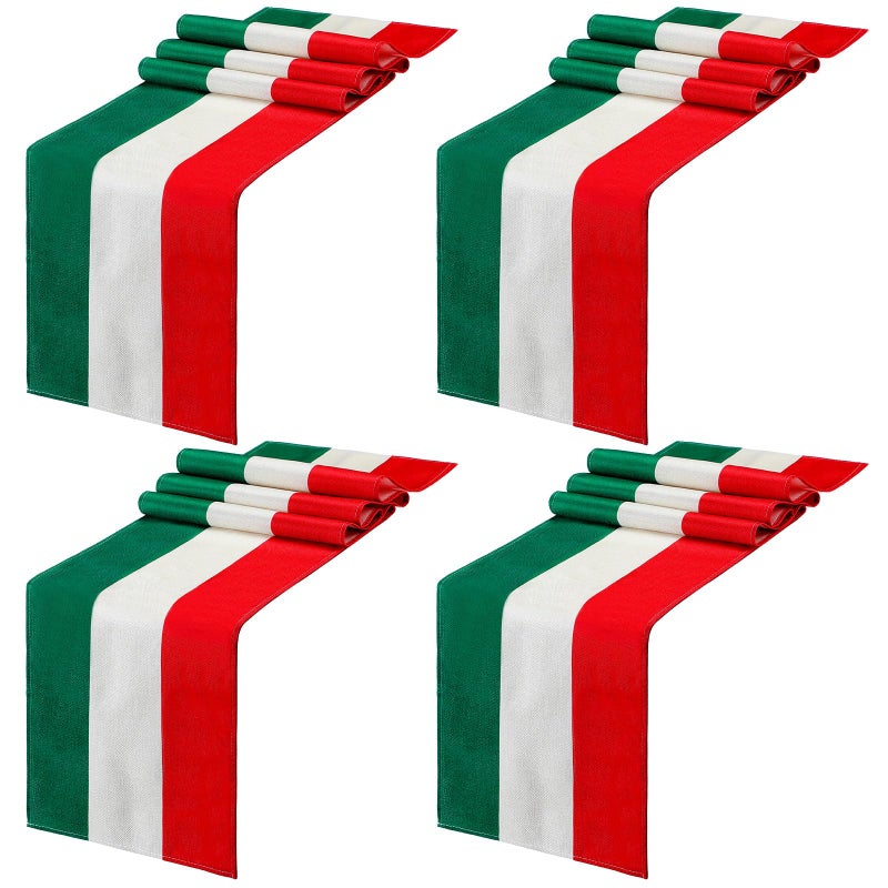 Kingdder 4 Pcs Italy Table Runner Italian Themed Party Decoration 13 x 72 Linen Red Green and White Striped Table Runner for Home Kitchen Dining Room Dinner Home Linen Decor