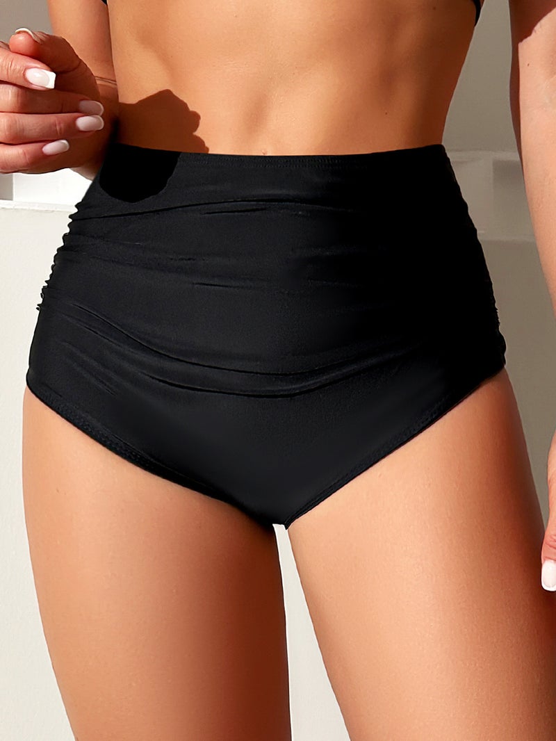 New Pure Color Sexy and Export Swimsuit Bikini High Waist Wrinkled Briefs Swimming Trunks - Image 3