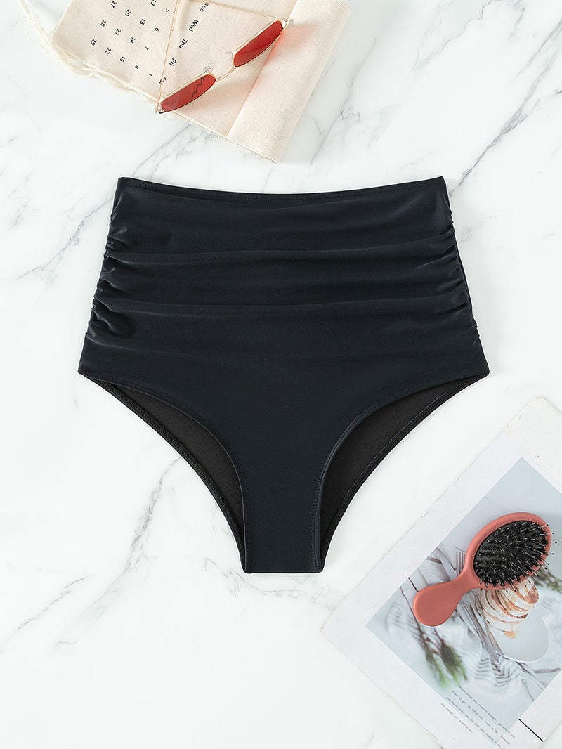 New Pure Color Sexy and Export Swimsuit Bikini High Waist Wrinkled Briefs Swimming Trunks - Image 5