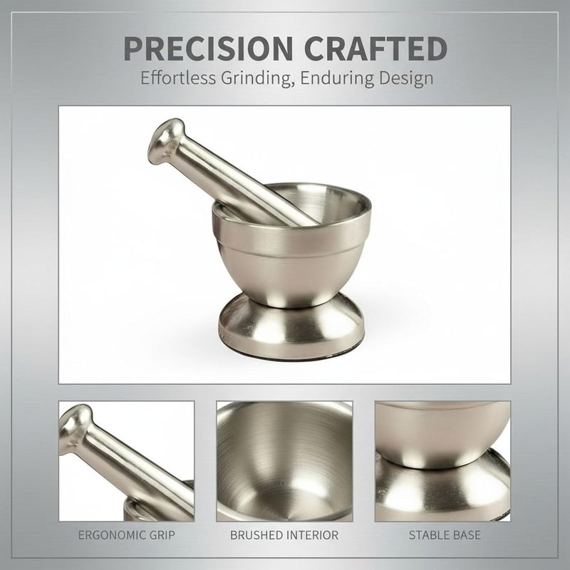 Garlic Press Herb Grinder, Stainless Steel Mortar And Pestle, 3.9 X 3.5 In Spice Crusher, Brushed, Multi-Use, Easy To Clean - Image 4