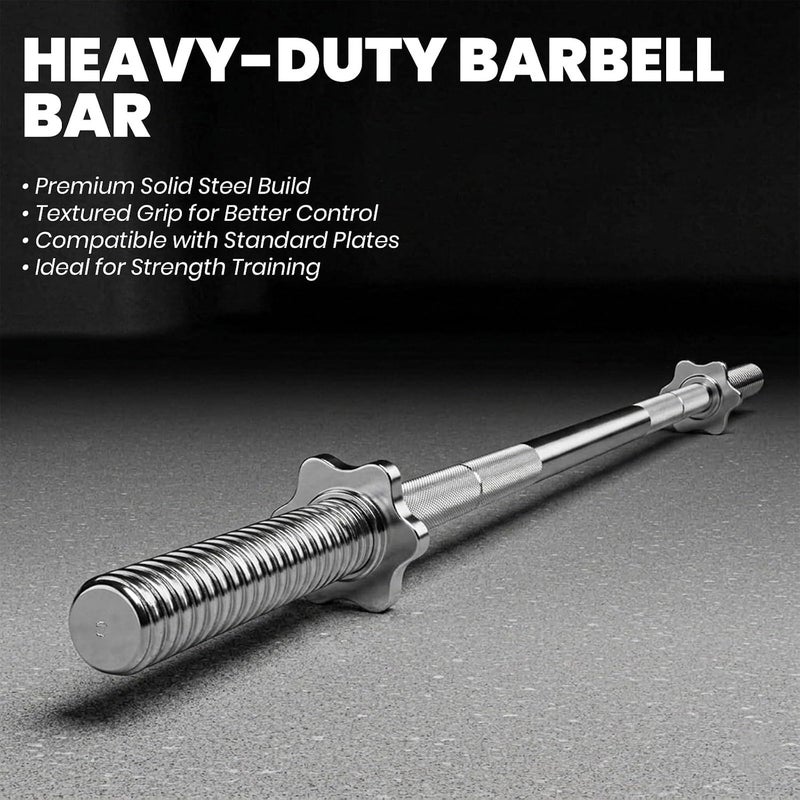 PRIME TAG Straight Barbell Weight Bar – Solid Steel Threaded Design with Spinlock Nuts for Weightlifting, Strength Training & Home Gym 1-Inch Solid Steel-120 cm - Image 2