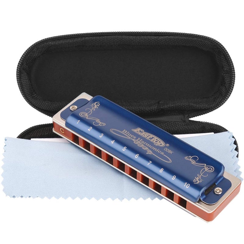 Eison Easttop Professional Harmonica Blues Key of C 10 Hole 20 Tone Heavy Duty with Case & Cleaning Cloth for Professional Player, Beginner, Students, Best Gift - Image 1