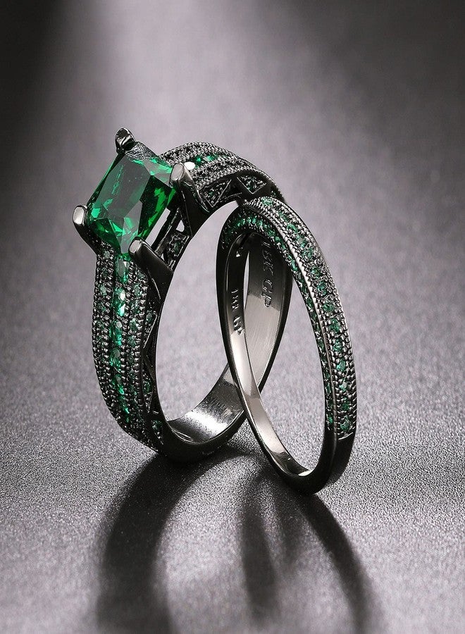 Double Fair Fashion jewelry Black Gold Plated Green Or Blue CZ Eternity Band Ring Set For Her And Him (Black Gold-Green, 8) - Image 5