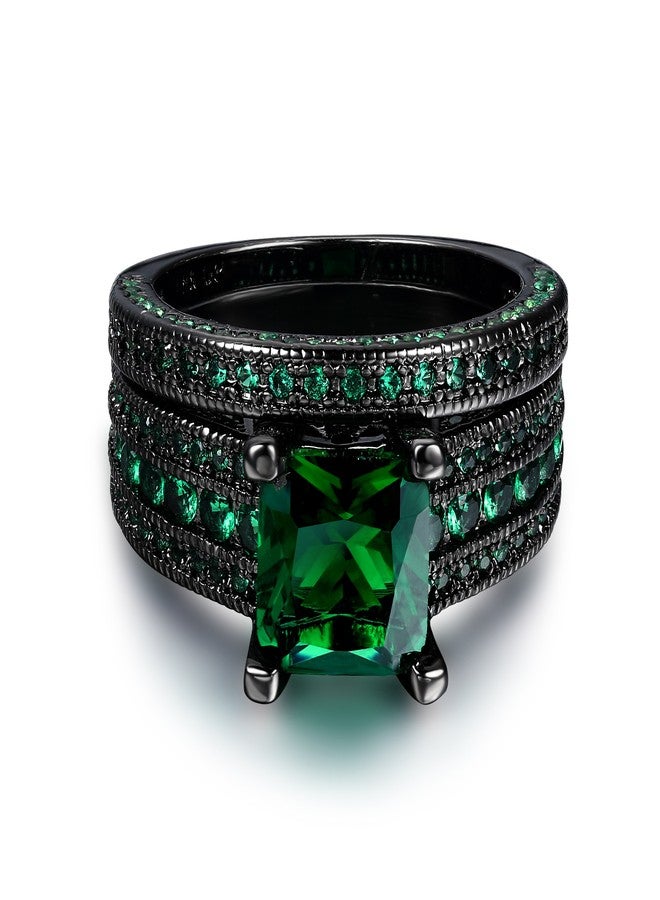 Double Fair Fashion jewelry Black Gold Plated Green Or Blue CZ Eternity Band Ring Set For Her And Him (Black Gold-Green, 8) - Image 1