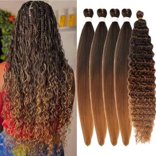 Leticia Ombre 1B/30/27 Braiding Hair Pre stretched Brown to Honey Blonde Boho Hair for Braiding Knotless Curly Crochet Braids Ez Braid Synthetic Twist - Image 1