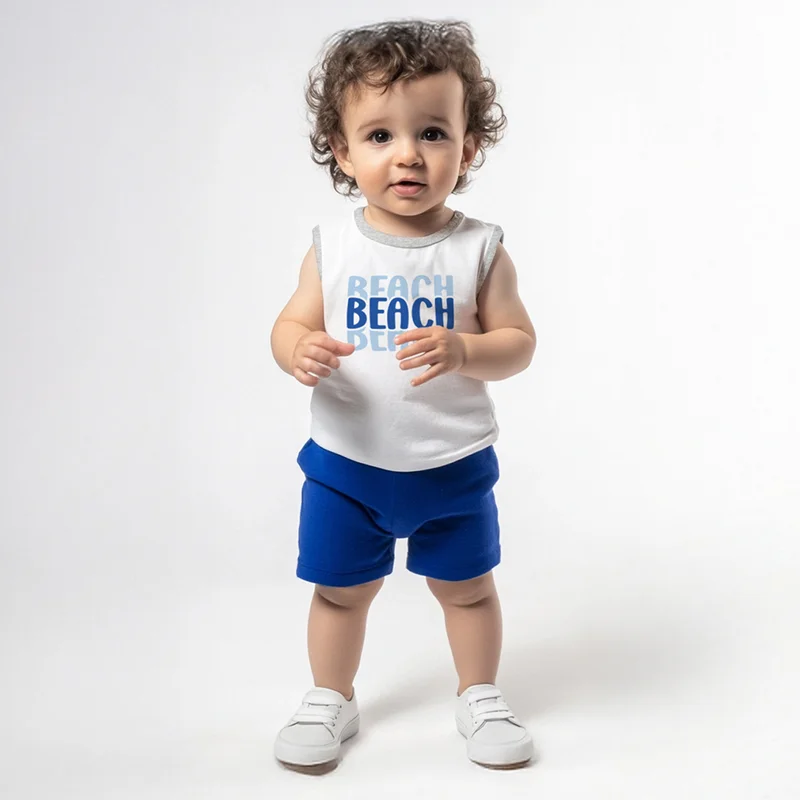 Nautinati Nautinati Boys' Cotton Graphic Print Contrast Rib Vest and Shorts