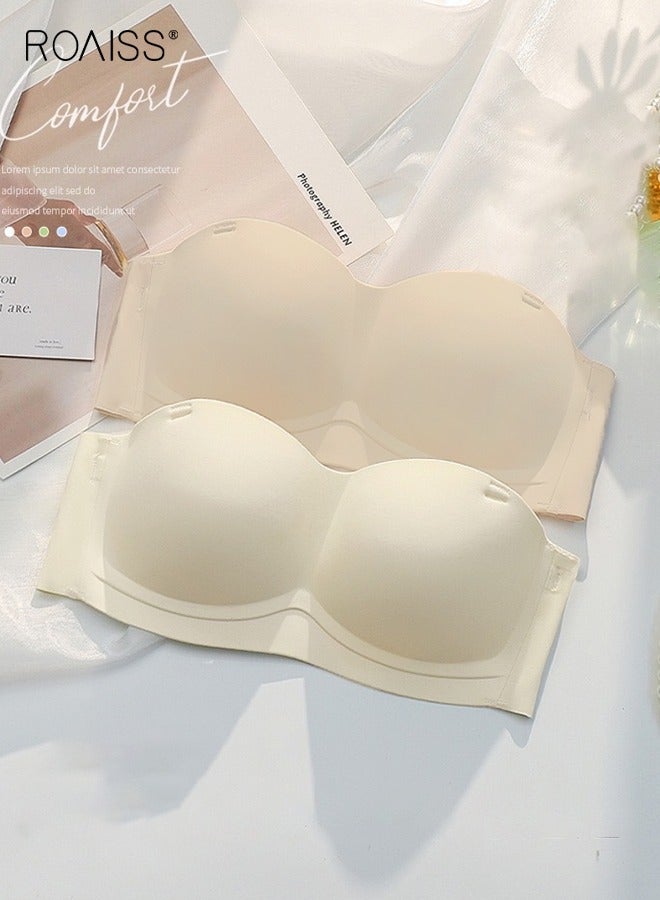 roaiss Women's Strapless Invisible Bra 2-Piece Detachable Shoulder Strap Thin Anti Slip Breathable Dress Bra - Image 1