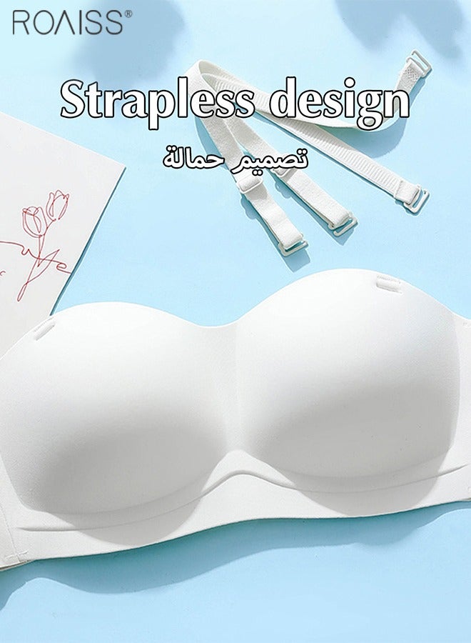 roaiss Women's Strapless Invisible Bra 2-Piece Detachable Shoulder Strap Thin Anti Slip Breathable Dress Bra - Image 3