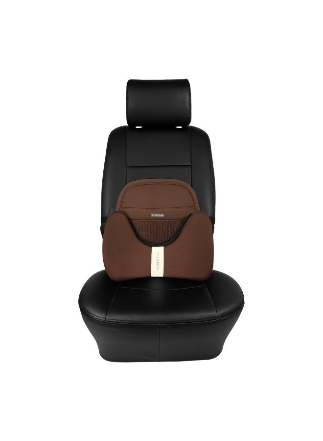 Car Lumbar Support Pillow High Density Memory Foam Back Cushion with Breathable Mesh, Ergonomic Lower Back Waist Support, Contoured Seat Backrest Cushion for Long Driving Travel Office Chair, Brown, 46x42cm - Image 2
