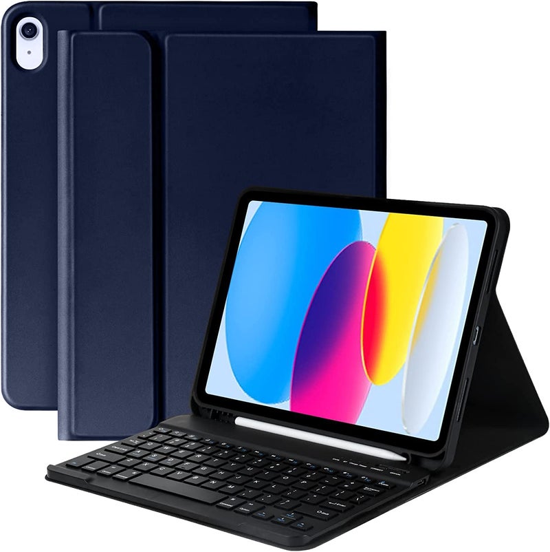 ProElite Detachable Wireless Bluetooth Keyboard case Cover for iPad (A16) 11th/10th Gen 2025/2022 with Pencil Holder, Dark Blue - Image 1
