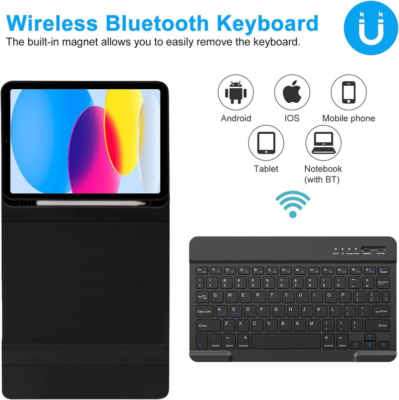 ProElite Detachable Wireless Bluetooth Keyboard case Cover for iPad (A16) 11th/10th Gen 2025/2022 with Pencil Holder, Dark Blue - Image 5