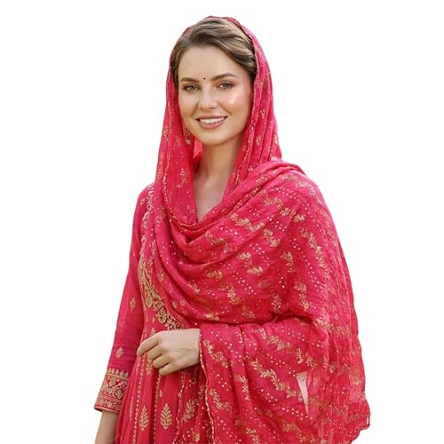 Stylish 2.25 Metre Women's Dupatta | Designer shawl | Scarf for Girls & womens | Chunni | Chiffon (Pink, 2.25 Metre) - Image 2