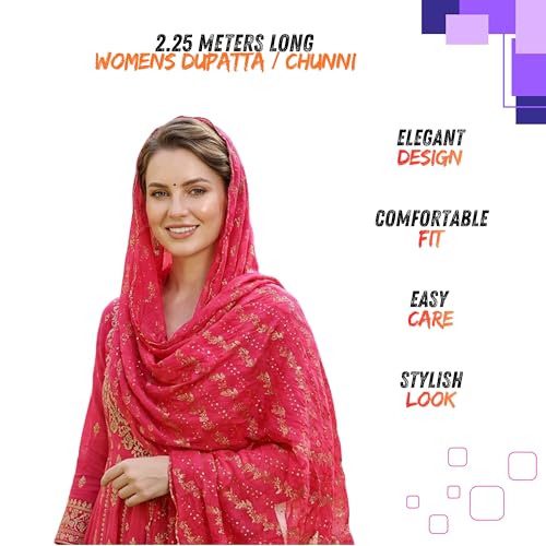 Stylish 2.25 Metre Women's Dupatta | Designer shawl | Scarf for Girls & womens | Chunni | Chiffon (Pink, 2.25 Metre) - Image 4