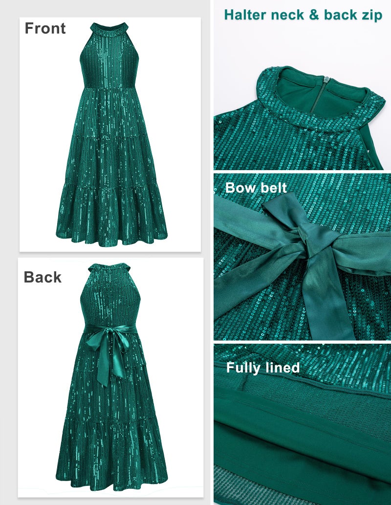 GRACE KARIN Girls Green Dress Christmas Holiday Teal Dress Party Fancy Sparkle 6Y - Image 5