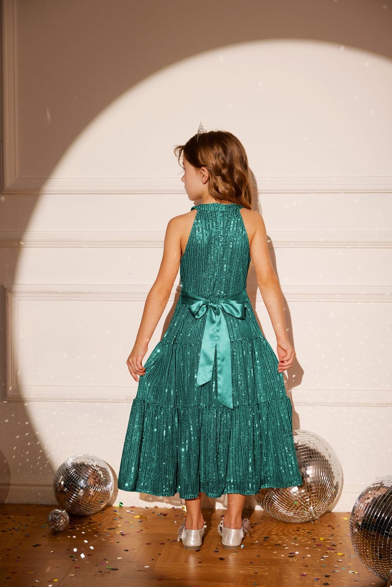 GRACE KARIN Girls Green Dress Christmas Holiday Teal Dress Party Fancy Sparkle 6Y - Image 4
