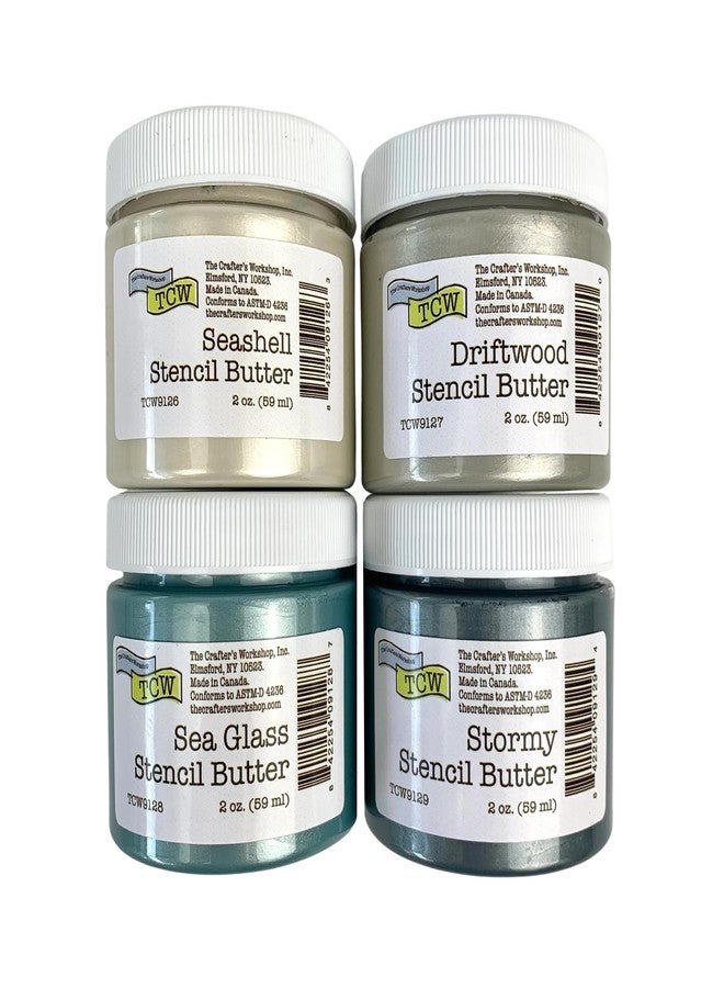The Crafter's Workshop Stencil Butter Medium, Easy-to-Spread, Adds Shimmer, Shine and Colorful Texture, Cleans Up with Water, 4 pk, 2-oz each, Coastal - Image 1