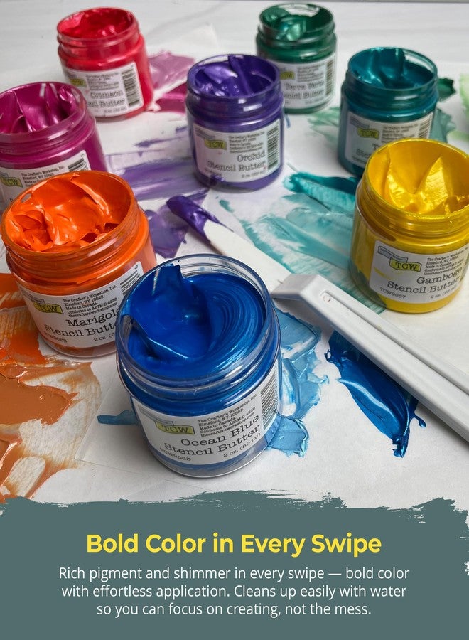 The Crafter's Workshop Stencil Butter Medium, Easy-to-Spread, Adds Shimmer, Shine and Colorful Texture, Cleans Up with Water, 4 pk, 2-oz each, Coastal - Image 5