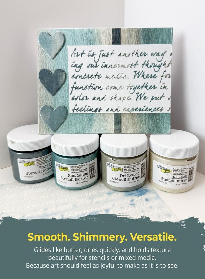 The Crafter's Workshop Stencil Butter Medium, Easy-to-Spread, Adds Shimmer, Shine and Colorful Texture, Cleans Up with Water, 4 pk, 2-oz each, Coastal - Image 3