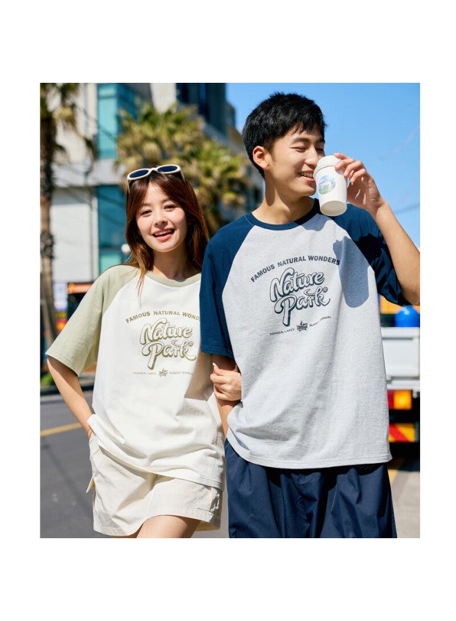 Tonlion Couple Round Neck Raglan Sleeve Short-sleeve T-shirt, Women's Style/beige, M - Image 4