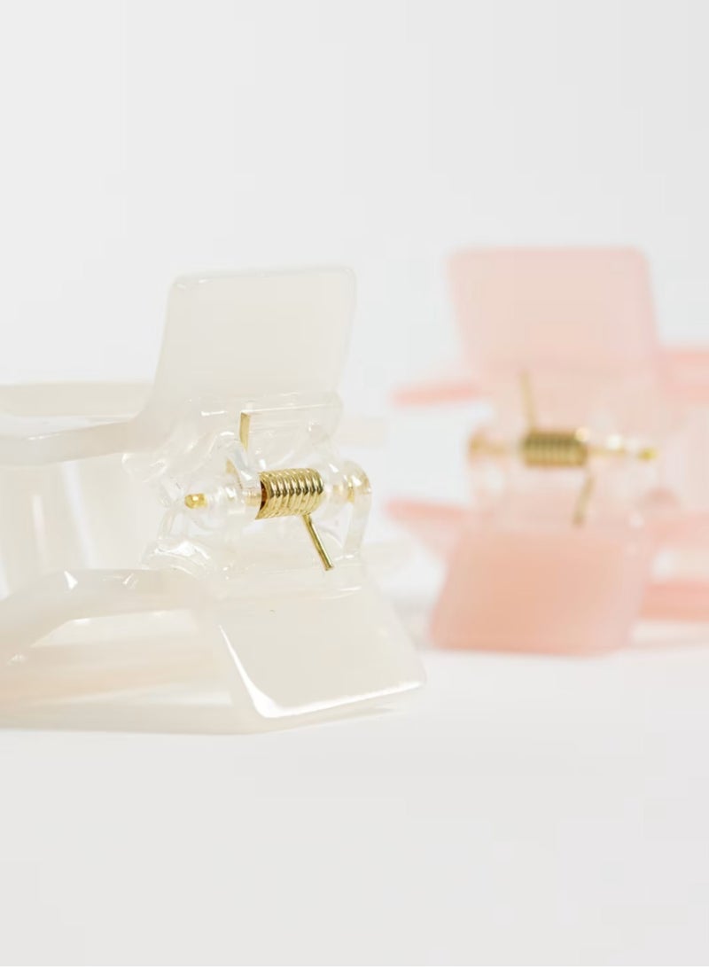Asos Design 2-pack square mini claw clips in pink and white - Image 3