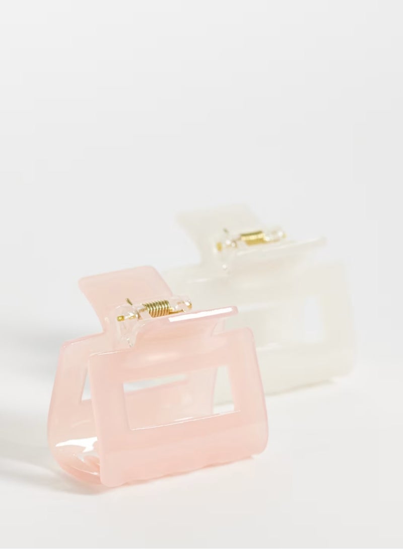 Asos Design 2-pack square mini claw clips in pink and white - Image 1
