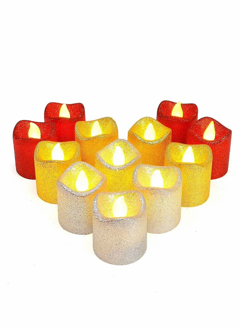 Excefore - Flameless Candles, LED Tea Lights Battery Operated Electric Fake Candles for Golden Party Decorations Valentine's Day Dates Wedding, Table, Gift, Indoor Outdoor (12, Wavy Color Mixing) - Image 1