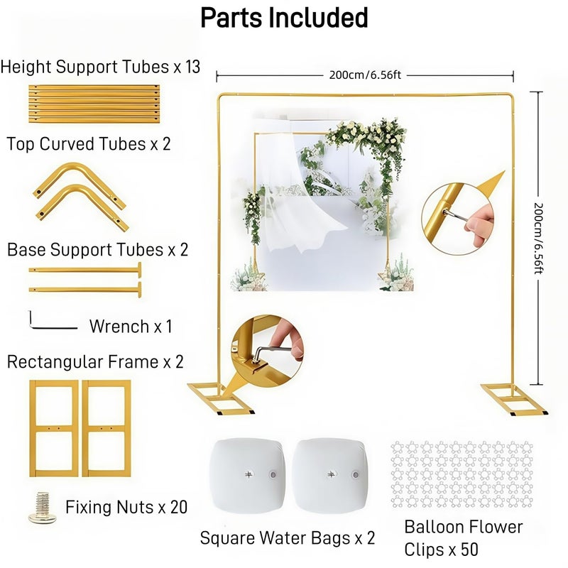 GIB cleaningtool GIB 6.5FT Heavy Duty Wedding Arch Backdrop Square Metal Frame Balloon Arch Decoration - Gold Photo Booth Background Decor for Baby Shower Birthday Parties - Image 3
