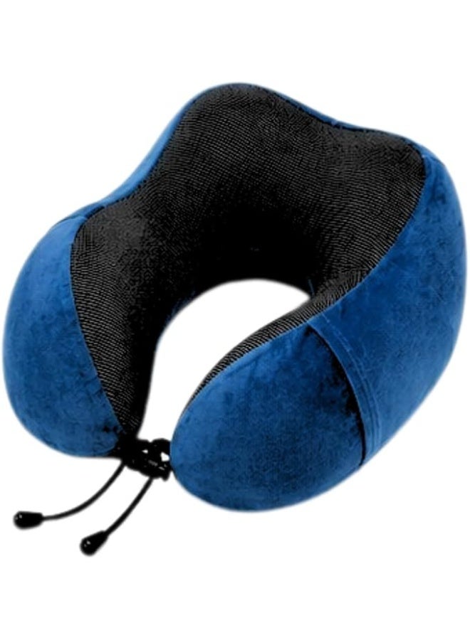 Memory Foam Travel Neck Pillow 100% Memory Foam Velvet Fabric Airplane Neck Support Pillow For Car Train Bus Office Camping Soft Portable Ergonomic Travel Essential For Men Women Navy blue - Image 1