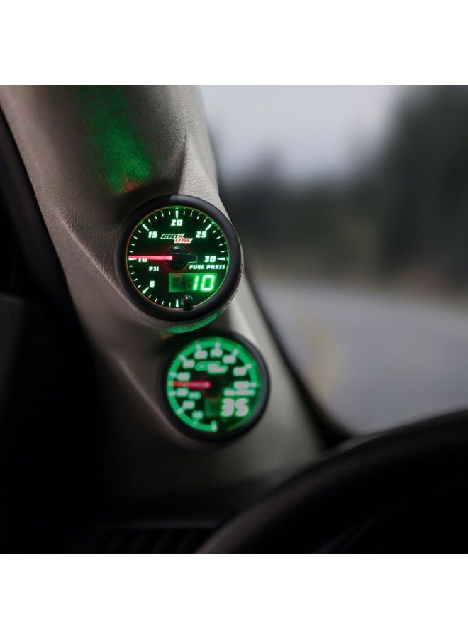 MaxTow Double Vision 30 PSI Fuel Pressure Gauge Kit - Includes Electronic Sensor - Black Gauge Face - Green LED Illuminated Dial - Analog & Digital Readouts - for Diesel Trucks - 2-1/16" 52mm - Image 2