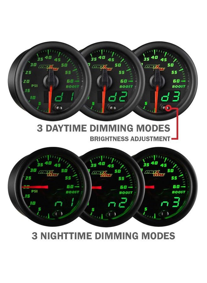 MaxTow Double Vision 30 PSI Fuel Pressure Gauge Kit - Includes Electronic Sensor - Black Gauge Face - Green LED Illuminated Dial - Analog & Digital Readouts - for Diesel Trucks - 2-1/16" 52mm - Image 5