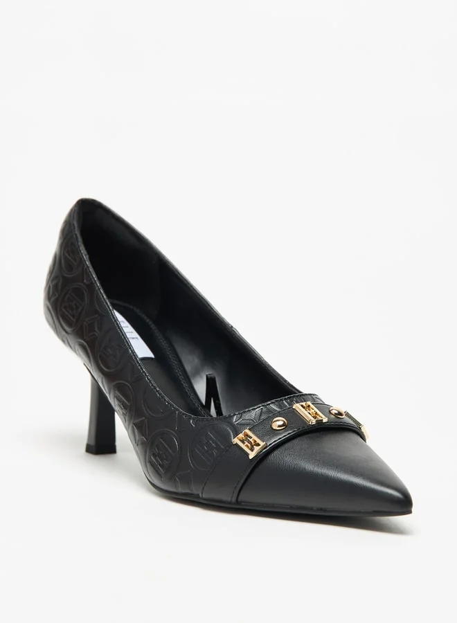 ايل Women's Monogram Embossed Pumps with Kitten Heels