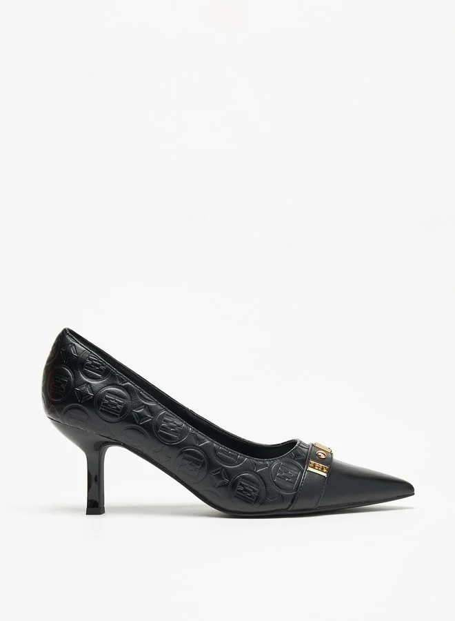 ايل Women's Monogram Embossed Pumps with Kitten Heels