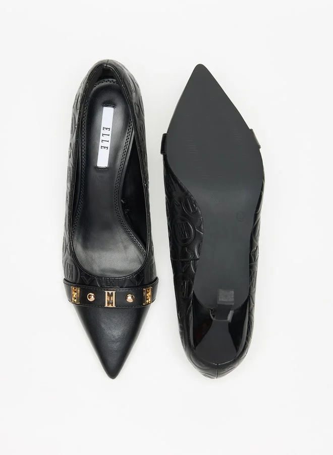 ايل Women's Monogram Embossed Pumps with Kitten Heels