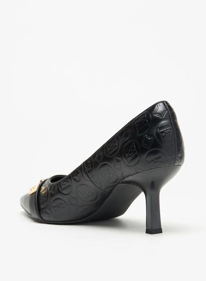 ايل Women's Monogram Embossed Pumps with Kitten Heels