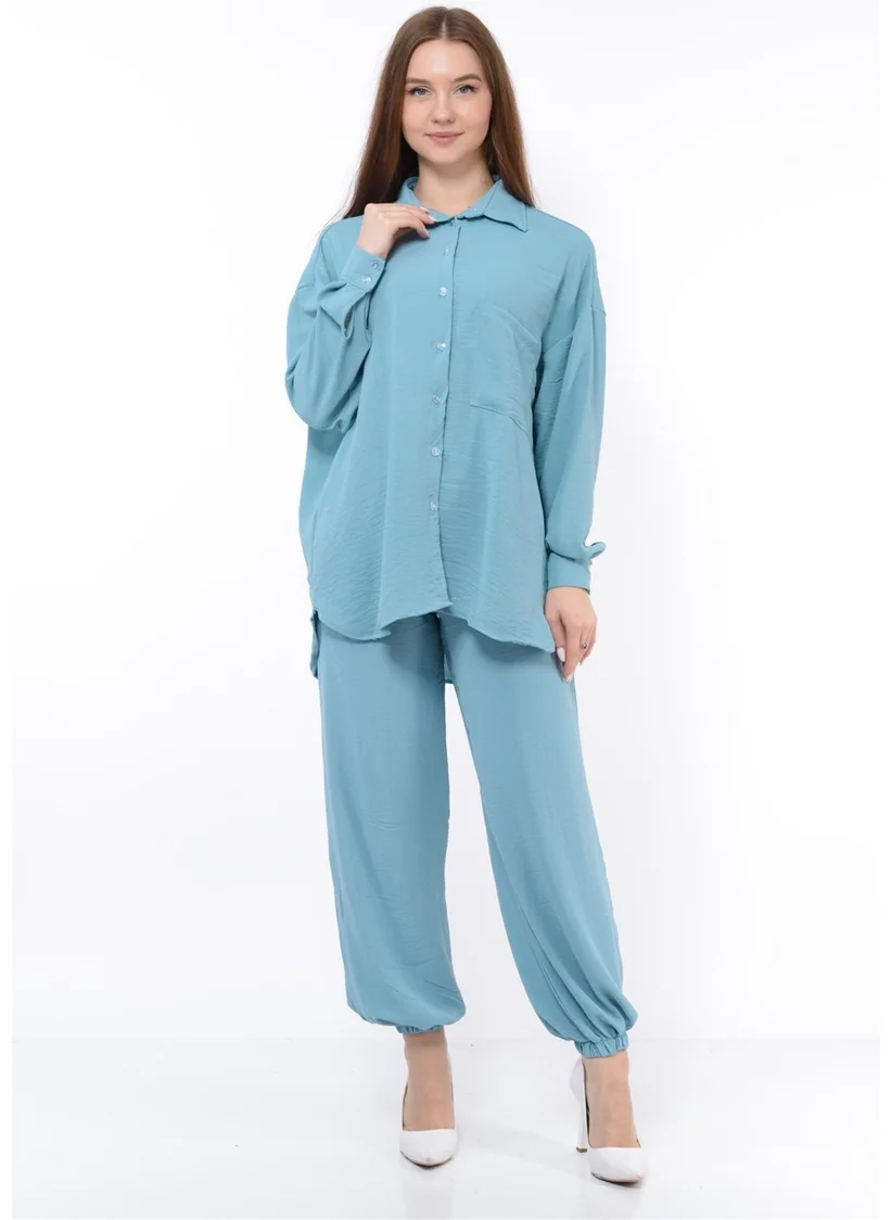 Nuseel Women Aerobin Shirt-Pants Bottom Top Two Piece Set Baby Blue
