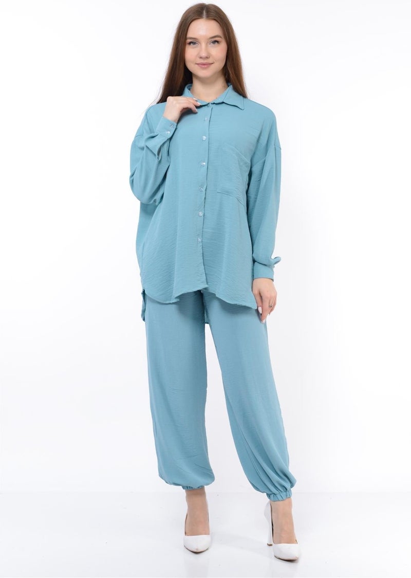 Nuseel Women Aerobin Shirt-Pants Bottom Top Two Piece Set Baby Blue - Image 1