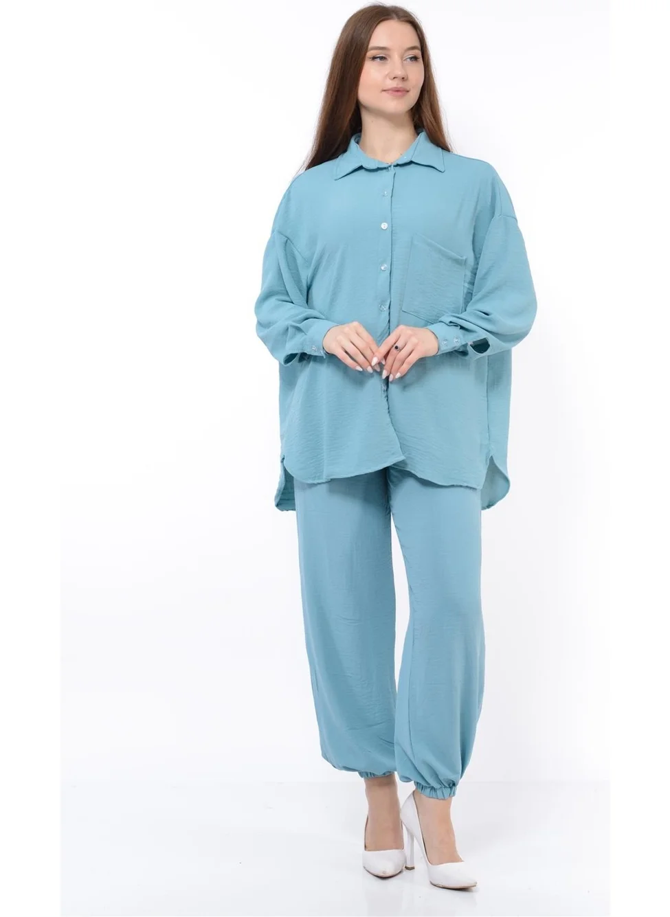 Nuseel Women Aerobin Shirt-Pants Bottom Top Two Piece Set Baby Blue