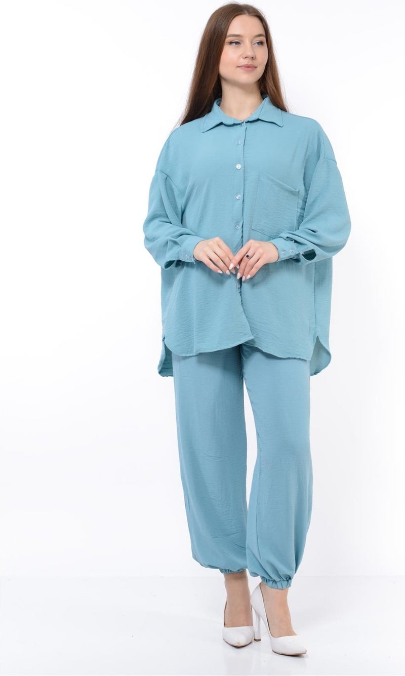 Nuseel Women Aerobin Shirt-Pants Bottom Top Two Piece Set Baby Blue - Image 2