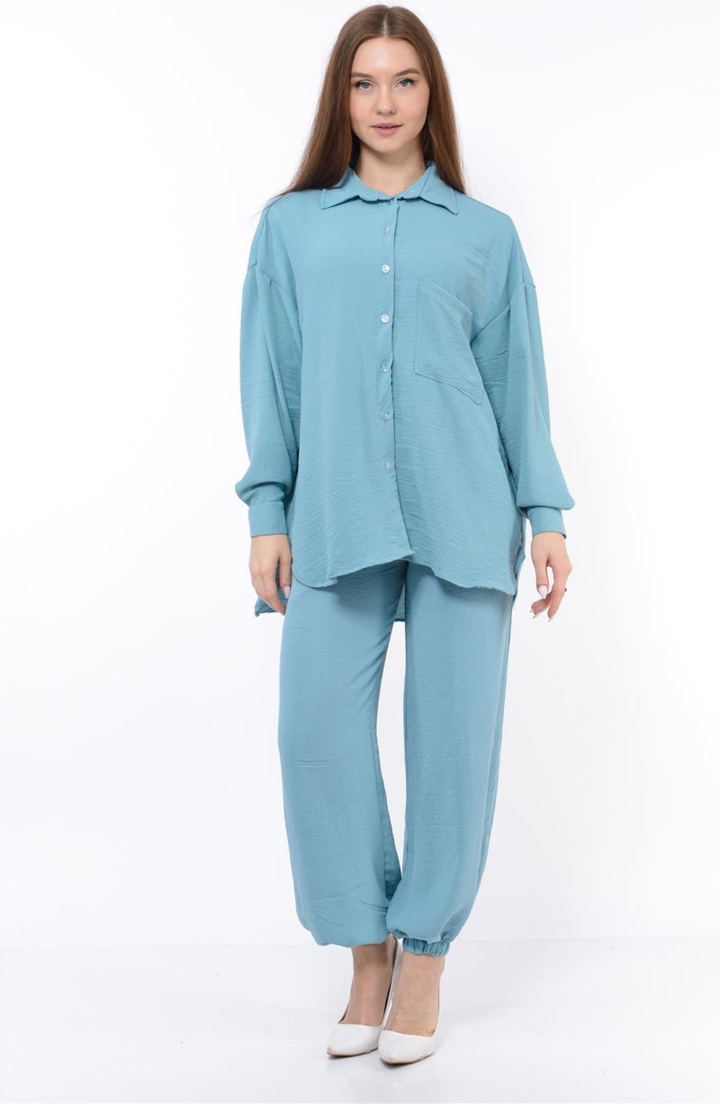Nuseel Women Aerobin Shirt-Pants Bottom Top Two Piece Set Baby Blue - Image 3