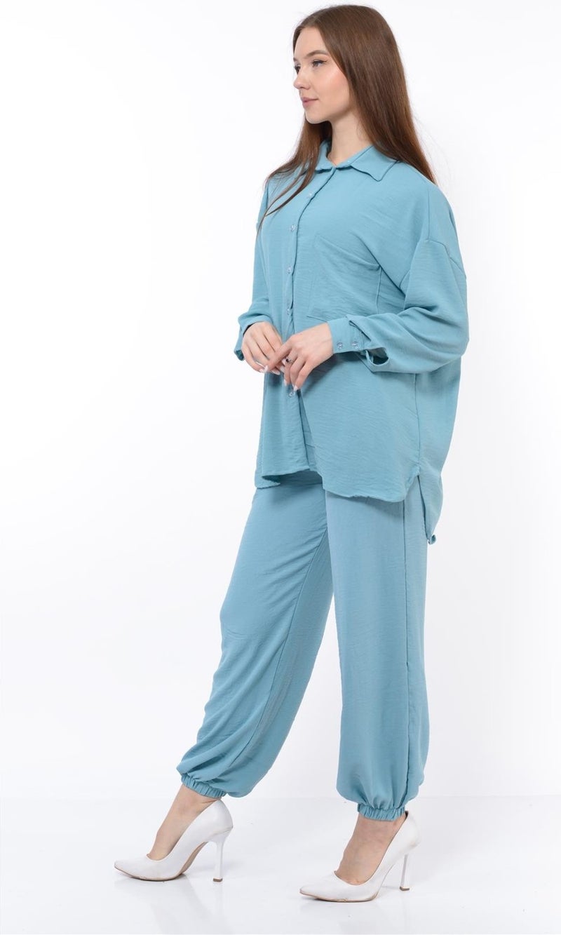 Nuseel Women Aerobin Shirt-Pants Bottom Top Two Piece Set Baby Blue - Image 4