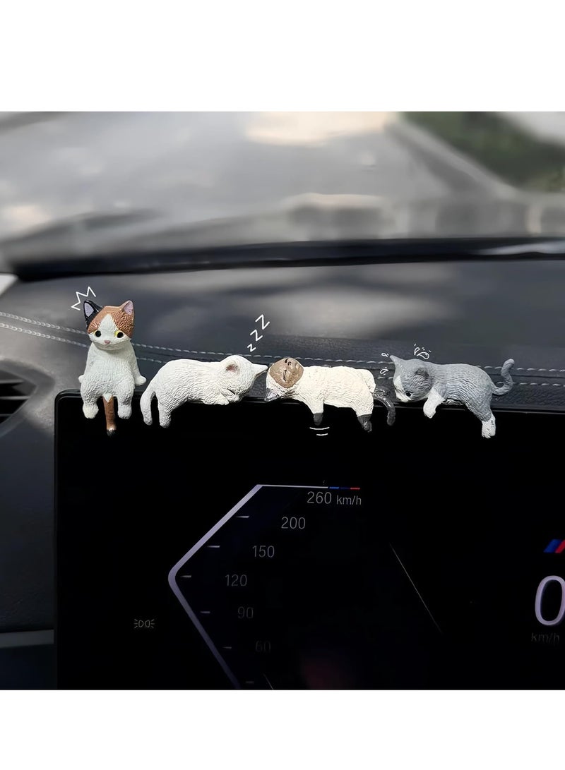 4pcs Cat Car Interior Aesthetic Accessories, Cute Kitten Dashboard & Rearview Mirror Decor , Auto Ornament for Women & Girls - Image 1