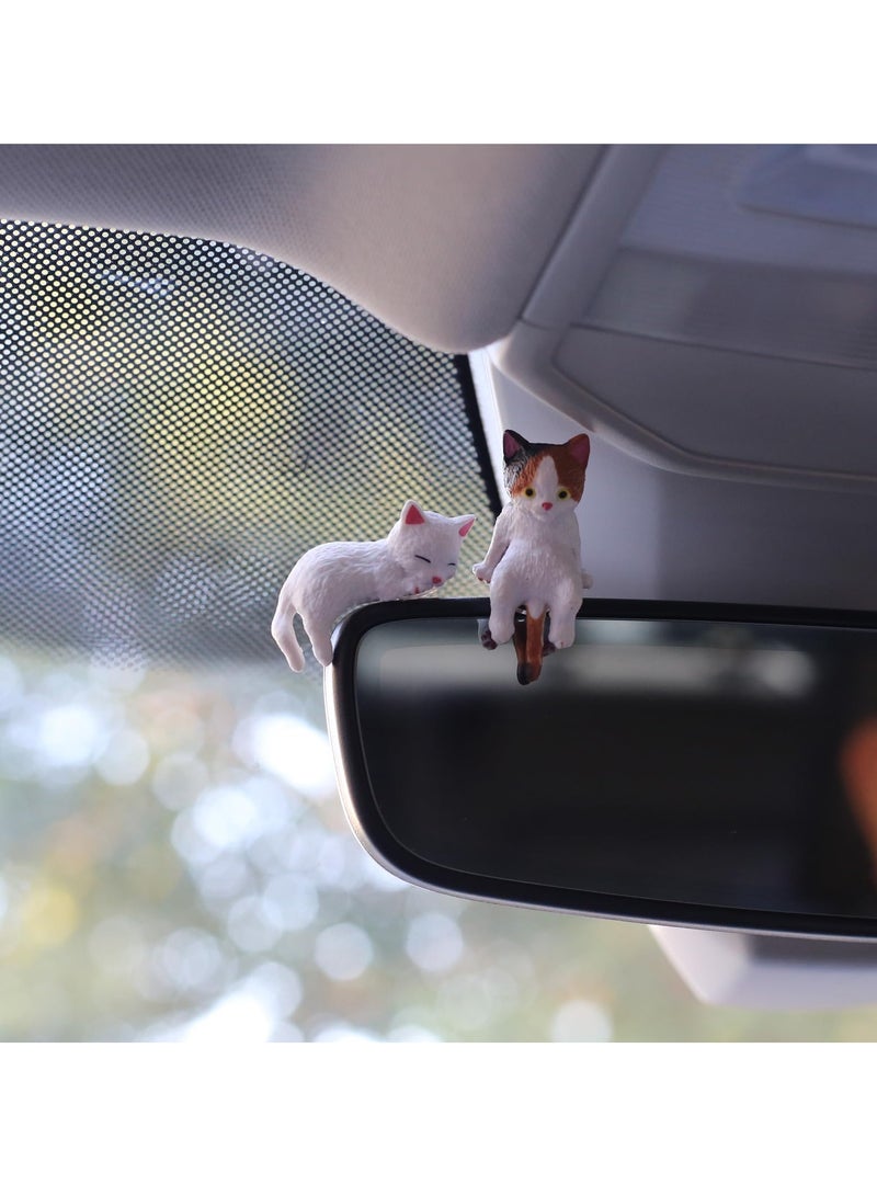 4pcs Cat Car Interior Aesthetic Accessories, Cute Kitten Dashboard & Rearview Mirror Decor , Auto Ornament for Women & Girls - Image 5