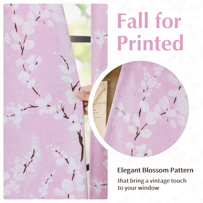 FMFUNCTEX 100% Blackout Floral Curtains for Bedroom, Pink Curtains 63 inch Length Blossom Flower Patterned for Living Room, Thermal Insulated Nursery Drapes, Grommet Top 2 Panels (White on Pink) - Image 4