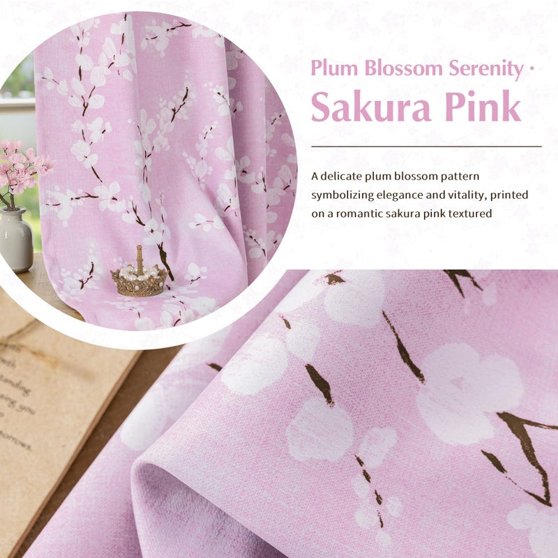 FMFUNCTEX 100% Blackout Floral Curtains for Bedroom, Pink Curtains 63 inch Length Blossom Flower Patterned for Living Room, Thermal Insulated Nursery Drapes, Grommet Top 2 Panels (White on Pink) - Image 5