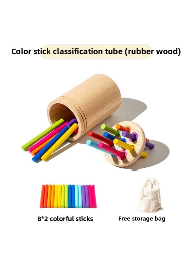 Children's Color Classification Cup Children's Color Cognitive Shape Matching Classification Bucket Teaching Aids Wooden Educational Toys-Color:Color Stick Classification Tube Rubber Wood  - Image 1