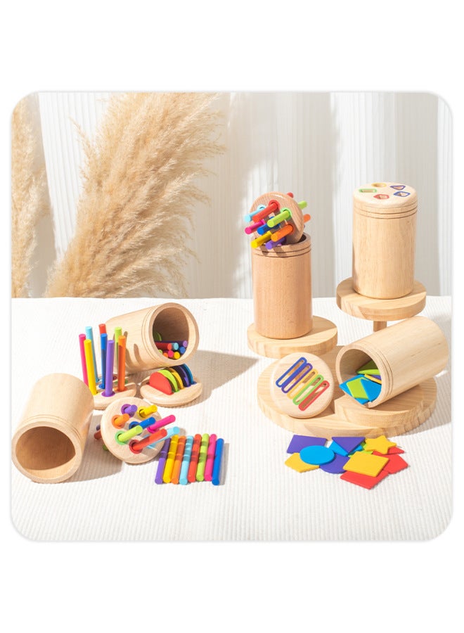 Children's Color Classification Cup Children's Color Cognitive Shape Matching Classification Bucket Teaching Aids Wooden Educational Toys-Color:Color Stick Classification Tube Rubber Wood  - Image 2