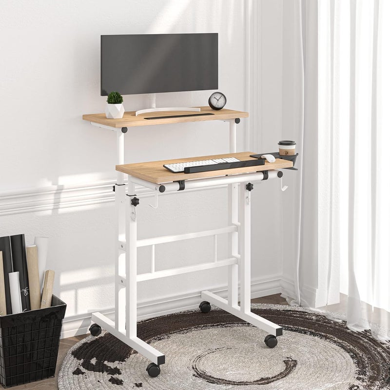 Klvied Mobile Standing Desk with Removable Cup Holder, Portable and Easy to Move, Ideal for Home or Office, Khaki - Image 4