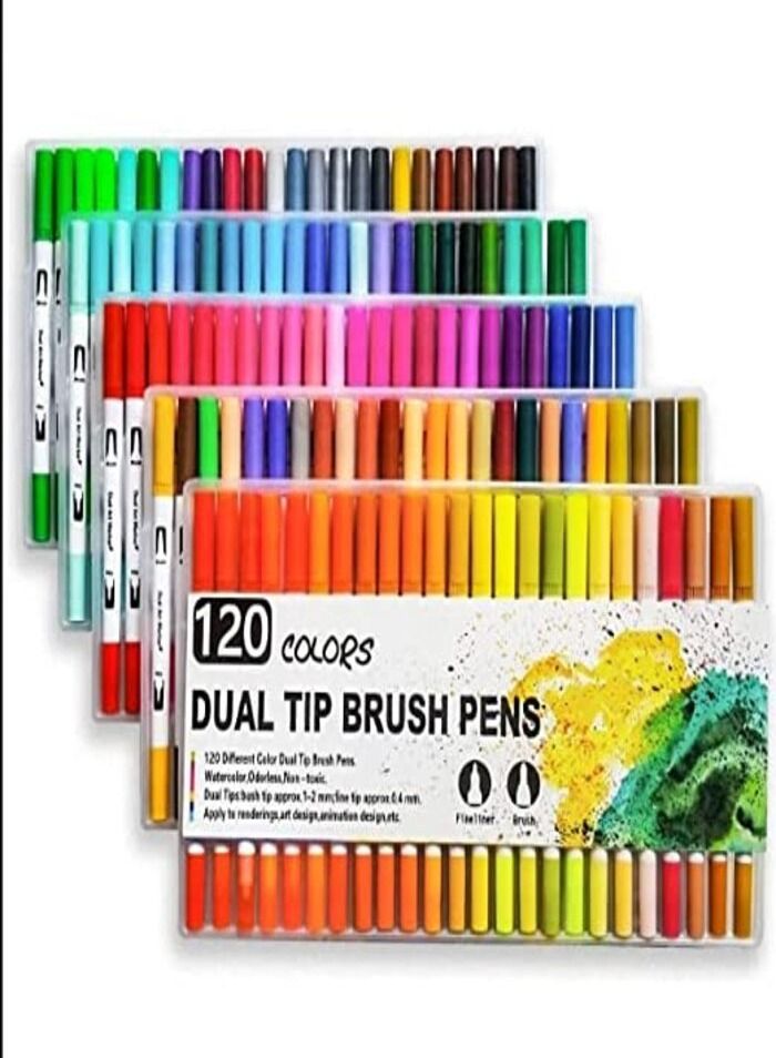 Generic 120-Color Dual Brush Crayons, Fine Line Brush Tip Markers