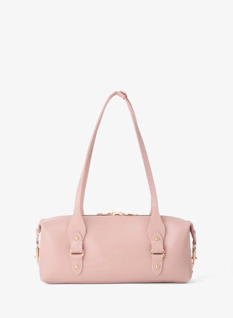 Women's Shebboy Pink Design Bordered Lined Zipper Closure Baguette Hand, Arm and Shoulder Bag.