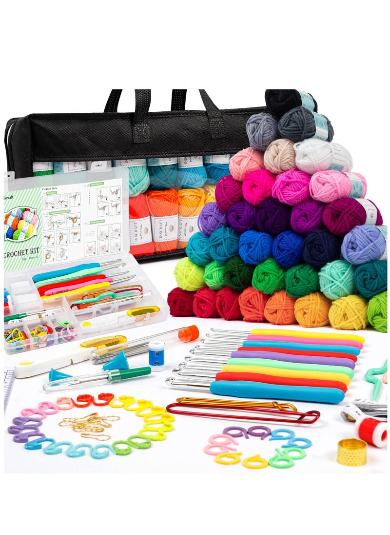 Arabest 113 Piece Crochet Hook and Yarn Set, Crochet Accessory Set, Includes Ergonomic Crochet Hooks, Knitting Needles and more!  - Image 1